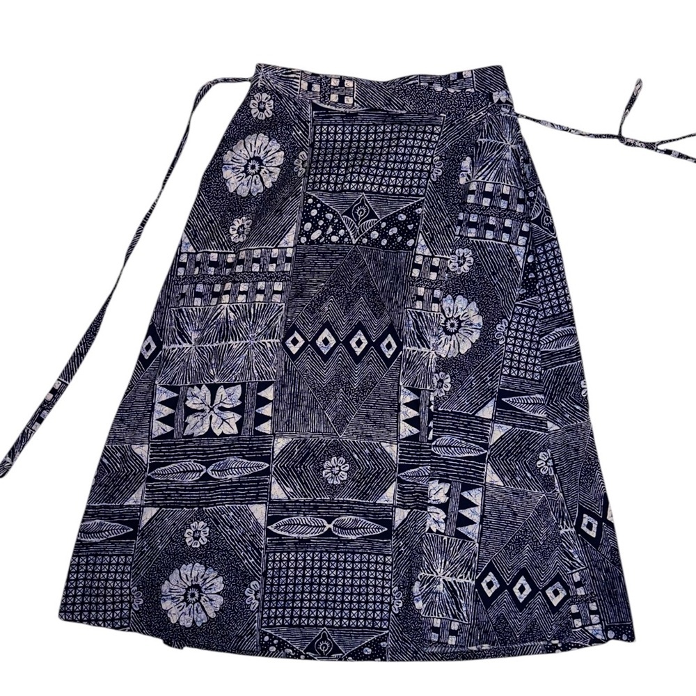 Vintage Orvis Women’s 100% Cotton Navy & White Floral Wrap Skirt ~ Size L - Picture 2 of 6